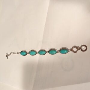 Turquoise like bracelet silver and copper toned